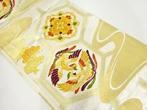 アンティーク　亀甲に華紋・向かい鳥模様織出し袋帯（材料）